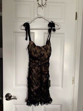 Lulu's Black Lace Overlay on Nude Slip Dress